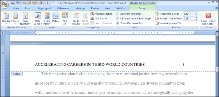 The full title of this paper is "Accelerating Careers In Science And Technology In Third World Countries." To create a "running head," use the first several words of the title if the title is too long to fit.