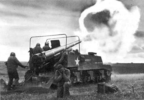 Self-propelled 155mm, 1944. The one shown here is the M12, which is using a French 155mm. The later version, M40, used the U.S. 155mm.