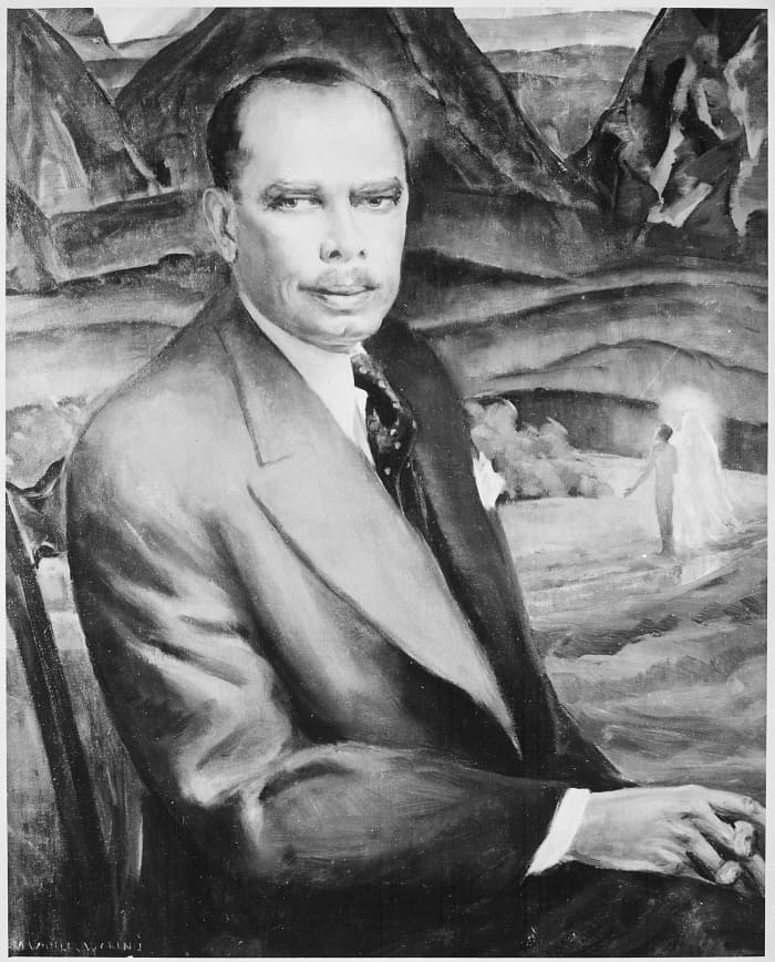 Painting of James Weldon Johnson by Laura Wheeler Waring. Current location of painting is the National Archives and Records Administration, College Park, MD.