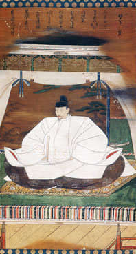 A portrait of Toyotomi Hideyoshi, wearing the agekubi robes of the highest Imperial ceremony. Hideyoshi's official title was 'Regent of the Realm' (roughly equivalent to Prime Minister).