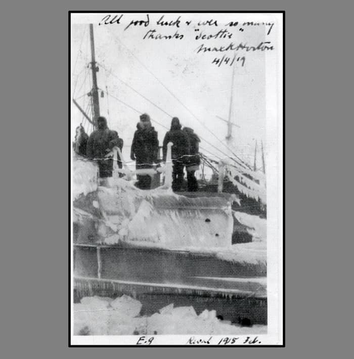 World War I: HMS E-9 pictured at Reval (Tallinn, Estonia) in February 1915. Autographed by Max Horton (skipper of E-9) in 1919.