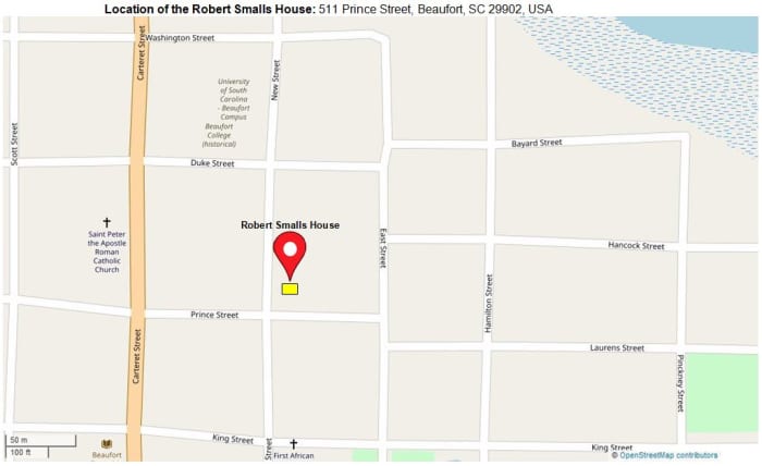 Location of the Robert Smalls House: 511 Prince Street, Beaufort, SC 29902, USA