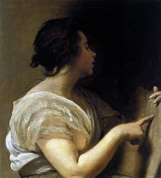 A detail from a painting by Diego Valaquez, showing the artist's impression of the beautiful weaver, Arachne.
