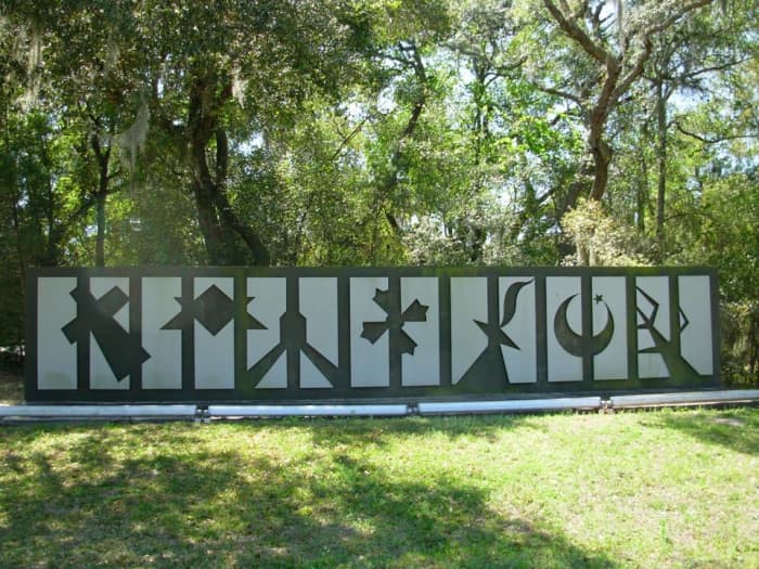 Sculpture at University Unitarian Universalist Society, Orlando, Florida. Unitarian Universalism respects all religious traditions.