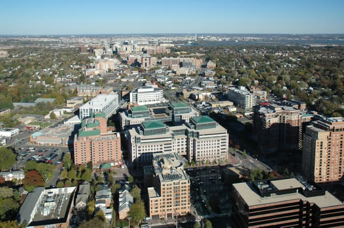 "Transit Oriented Development" at work. In Arlington Virginia, take note of the straight route development following WMATA Washington DC Metro Line Orange.