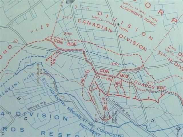 Battle of Festubert with the Canadian Orchard at the bottom of the map