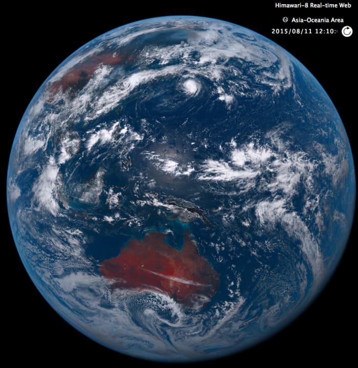 Japan's new Himawari-8 weather satellite takes many real-time images every day. Check the link and zoom in – the resolution is far better than this!