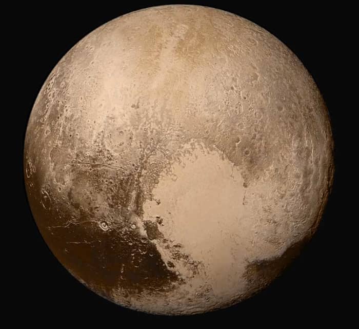 New Horizons' b&w hi-res camera combined with color data from its low-ras camera.