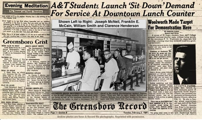 On February 1, 1960 four African American college students sat down at a lunch counter in Greensboro, South Carolina and politely asked for service. Their actions started the peaceful sit-in protests.