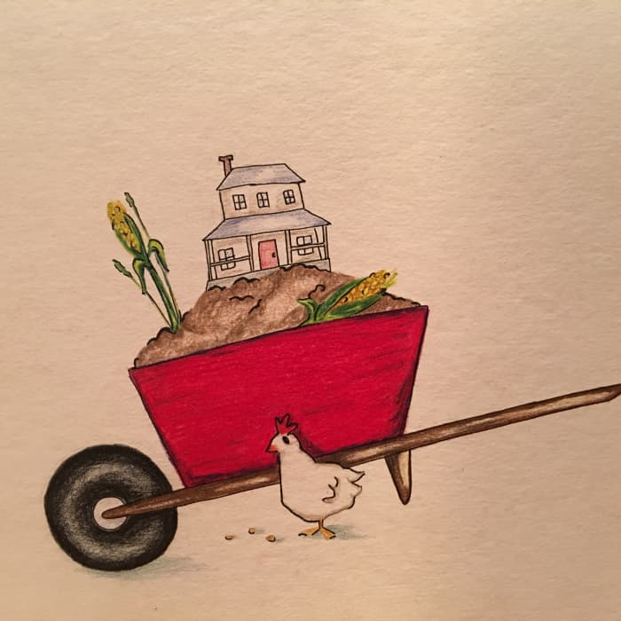 Painting inspired by the poem - Art student's interpretation of Williams' "The Red Wheelbarrow"