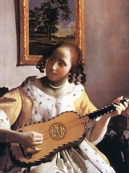 The Guitar Player by Johannes Vermeer that Nella Jones said would be found in a graveyard, where it was indeed located.