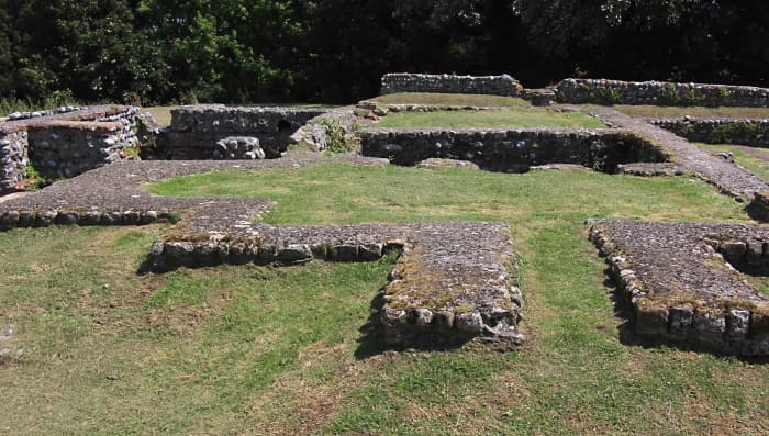 The ruins of the mansio (inn) on the left, and the bath house on the right, dating to the period between 85 AD and 250 AD