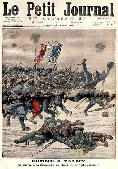 "Like at Valmy : The Bayonet Charge to the Chant of la Marseillaise." Unfortunately, the Prussians at Valmy did not have machine guns, smokeless powder, and bolt-action rifles, while those in 1914 very much did.