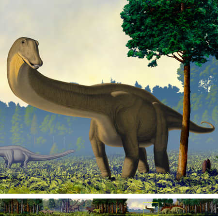 Close-up on Apatosaurus from Bob and Tess' Morrison Formation mural at the Carnegie Museum of Natural History in Pittsburgh, PA. Photos by Charley Parker.