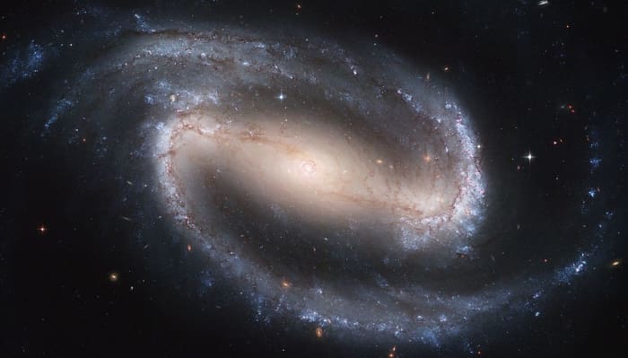 An image of a barred spiral galaxy taken by the Hubble Telescope
