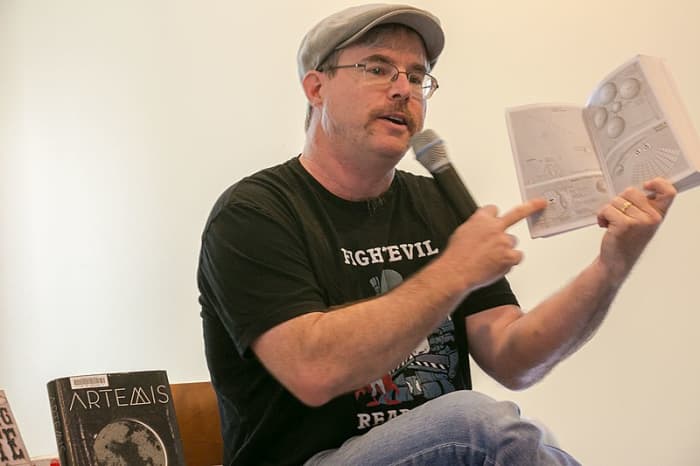 Smart and funny neckbeard Andy Weir promotes his latest book in Livermore, California