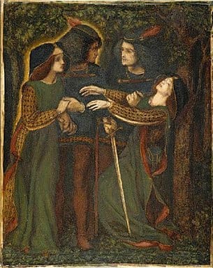 In the mid-19th century D. G. Rossetti created this image of medieval doppelgangers meeting causing one of them to swoon.