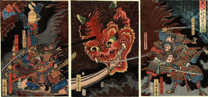 The slaying of Shuten Dōji by Yorimitsu and his retainers. Within Japanese pop-culture, the ogre is one of the most famous Japanese monsters too.