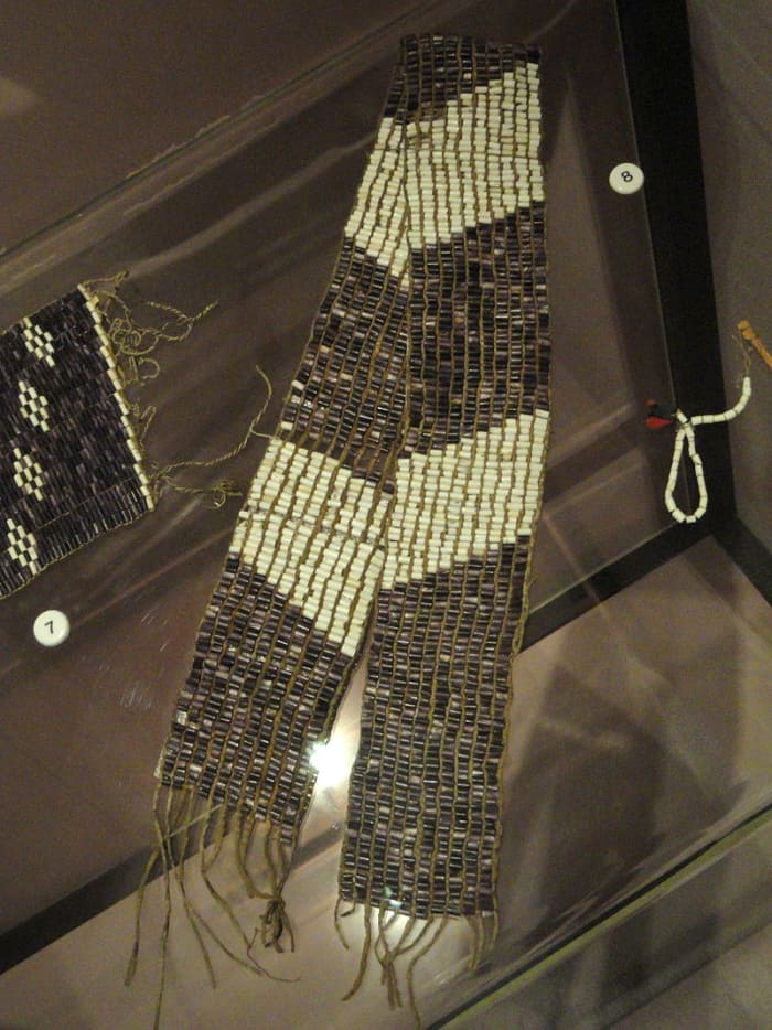 Wampum belt of one of the Six Nations, Iroquois peoples. Each nation used a different pattern.