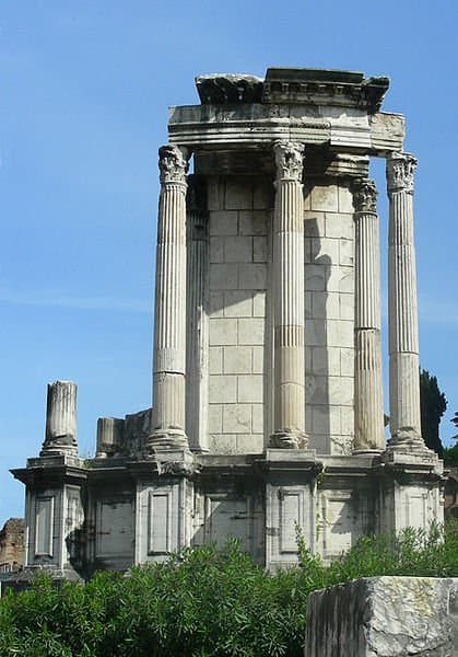 This is the reconstructed Temple of Vesta (Roman Hestia) in the Roman Forum. Vesta was a very important goddess to the Romans.