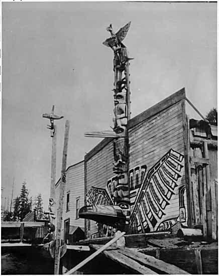 No longer standing, this is Chief Charlie James's house, where Ellen Neel lived and learned cedar pole and mask carving. The street no longer contains such native homes.