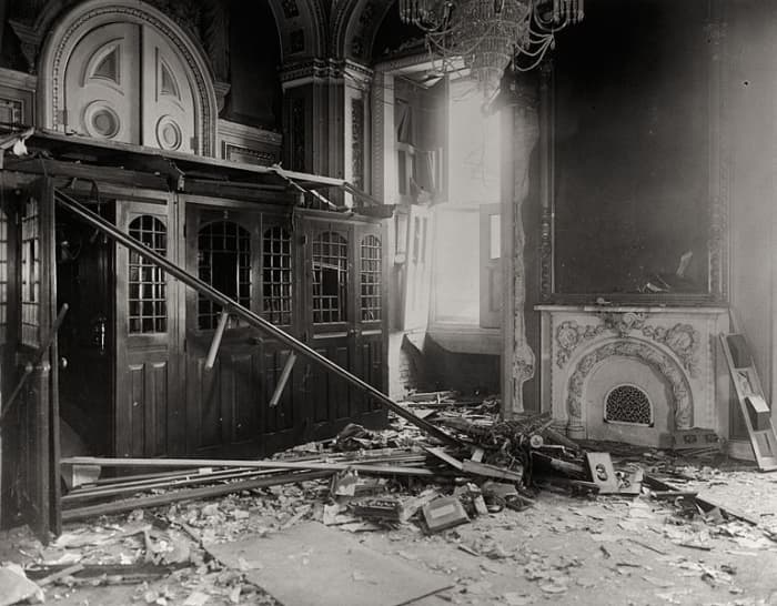 The Senate Reception room in the US Capitol after Muenter's bomb exploded (July 2, 1915)