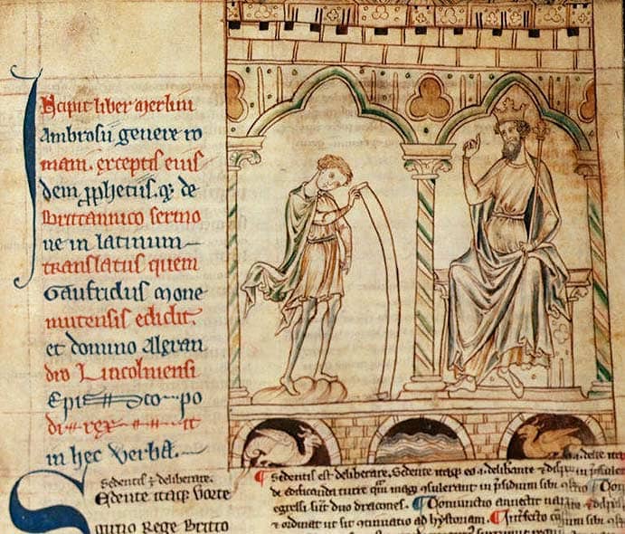 Merlin prophesies for Vortigern, from a manuscript of Geoffrey of Monmouth's Historia Regum Britanniae