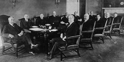Hardings first meeting with his cabinet. Photo is dated from 1921 and may also be found in the library of Congress.