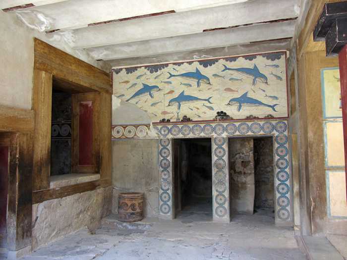 The interior of the Palace of Knossos. Complicated, narrow corridors give the impression that a labyrinth indeed existed here.