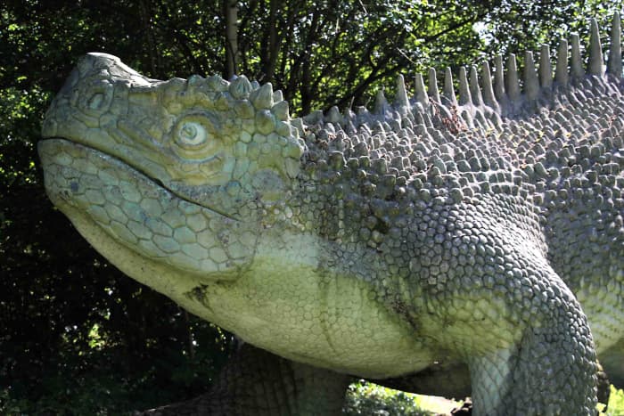 Hylaeosaurus photographed on Dinosaur Island to show the fibreglass head - the original broke off long ago but is shown elsewhere on this page