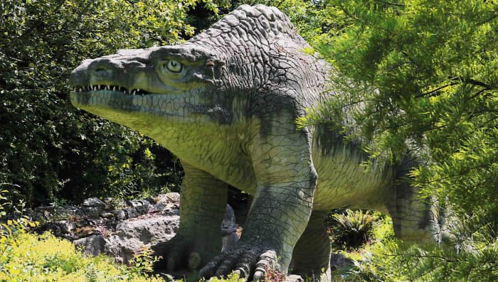The Megalosaurus - the first ever dinosaur to emerge from the rocks of history, before emerging once more from the undergrowth in Crystal Palace Park