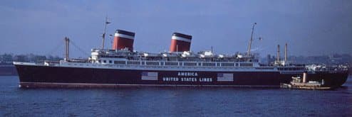 The SS America in the early days of WW2. Since the US was neutral until 12/7/41, large flags and letters were painted on the side of all US civilian vessels as a deterrent for german U-boats.