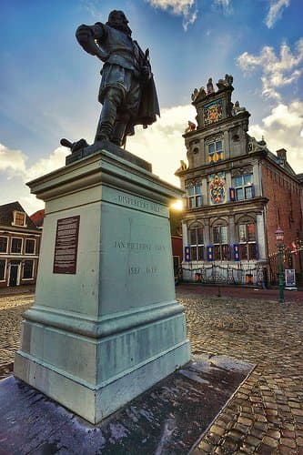 A statue honours Jan Pieterszoon Coen in his hometown of Hoom. Today, his actions would warrant a war crimes trial.