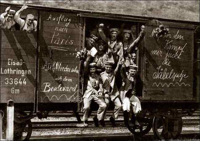 German troops on the way to battle, railroads prove vital to troop movement in the First World War .