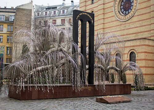 This memorial to Raoul Wallenberg in Budapest is a weeping willow tree. The names of Hungarian Jews killed in the Holocaust are engraved on leaves.