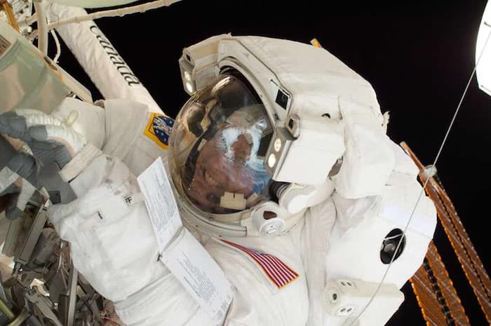 Astronaut Michael Fincke Busy with a Spacewalk Repair Mission