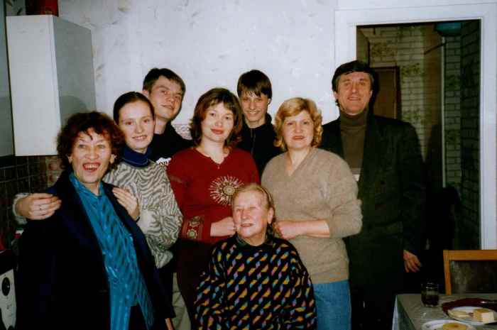 From left, Lina, Stepan's daughter Masha, oldest son Fedor and his wife Elena, youngest son Dima, Stepan's wife Lida, and Stepan himself. Front seated, Lina's sister Nina Fedorovna.