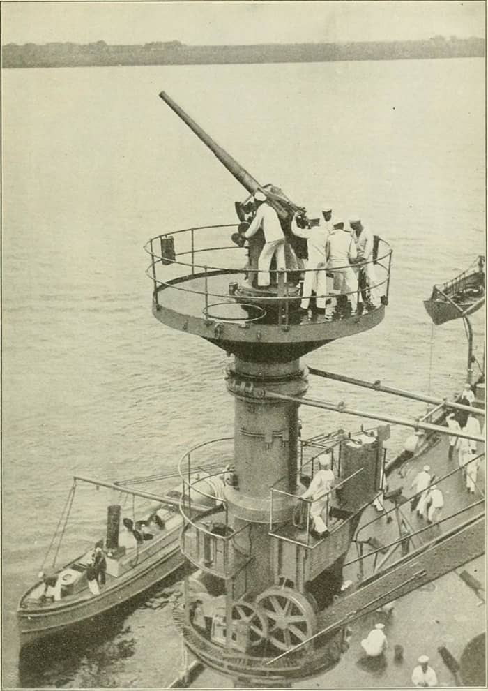 One of Texas' 3-inch anti aircraft guns. This gun no longer stands on the ship, only its empty platform