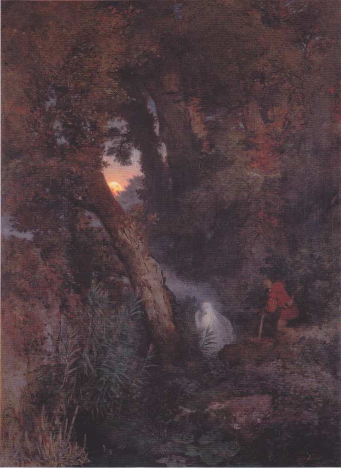1882 oil painting by Arnold Bröcklin , depicting a will o' the wisp, otherwise known as a fen-fire or a jack o' lantern