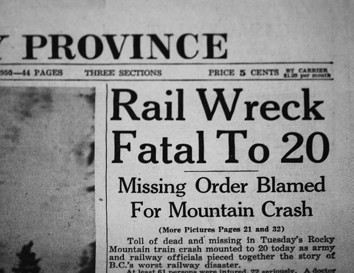 According to MLA, APA, and Chicago standards, this title should read, "Rail Wreck Fatal to 20" The word "to" should not be capitalized.