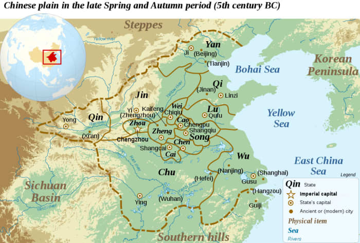 Map depicting the states of the Spring and Autumn Period. Jin was considered one of the most powerful, i.e., well-worth killing your stepsons for.