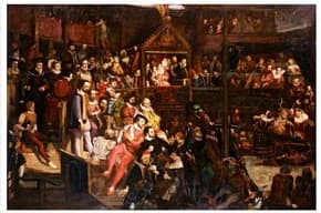 Queen Elizabeth Viewing the Performance of The Merry Wives of Windsor at the Globe Theatre, by David Scott,.