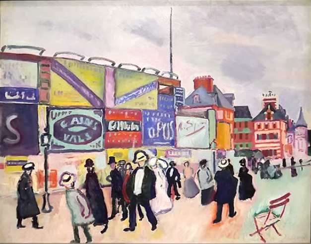 A street scene, “Posters in Trouville”, by Raoul Dufy, an influential artist and member of Les Fauves. These artists often found their inspiration in the everyday rather than Classical myths or religion, which was revolutionary at the time.