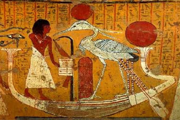 The Bennu bird, which may have inspired the phoenix of Greek mythology, represents the cycle of life and death. It was venerated in Heliopolis, where it was said to live on the Benben stone.
