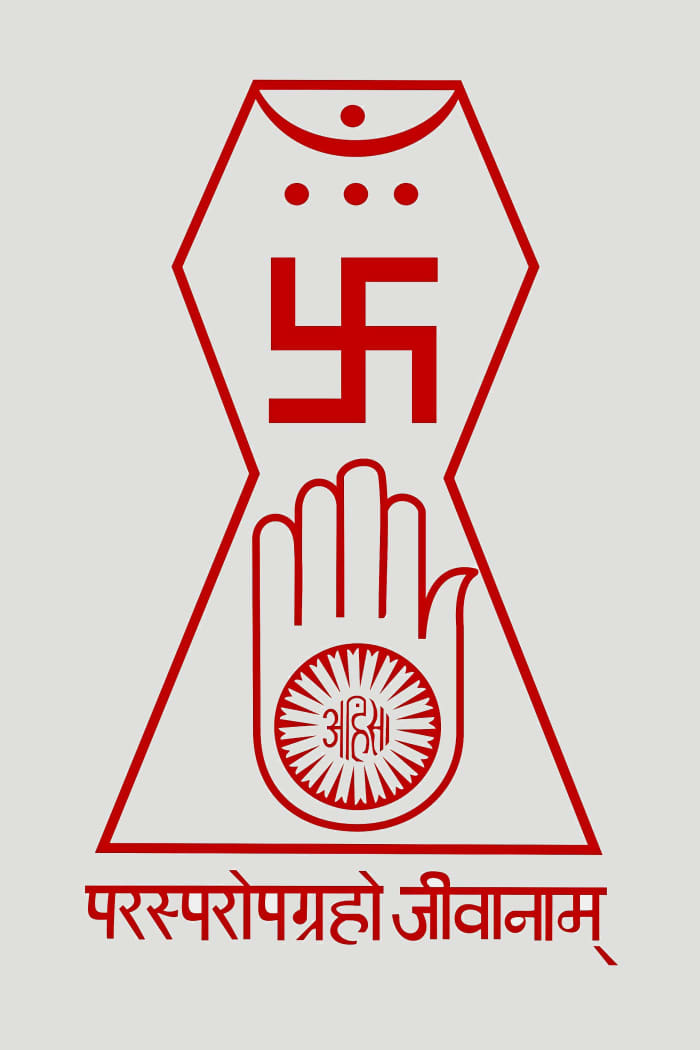 The Jain emblem. All aspects of this emblem are symbolic and are revealed at the web page linked here