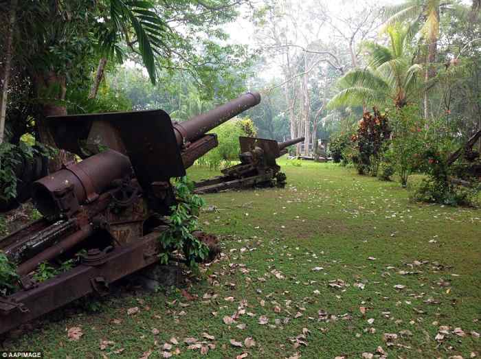 Japanese heavy artillery rusting in the very place they were position during the battle over seventy years ago.