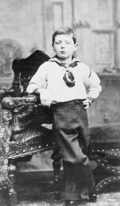Churchill aged 7. He was a low achiever at school, mainly due to his independent and rebellious attitude. Although he performed poorly at school and loathed the experience, he would later develop a love for the English Language.
