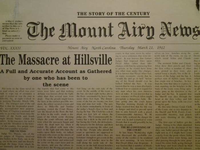Headline: Story of the Century: Mt. Airy News March 2, 1912, on display in the Regional History Museum, Mt. Airy, North Carolina