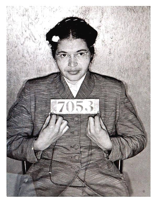 Rosa Parks booking photo following her February 1956 arrest during the Montgomery Bus Boycott. The boycott lasted for 381 days and was only discontinued when the city repealed its segregation law.