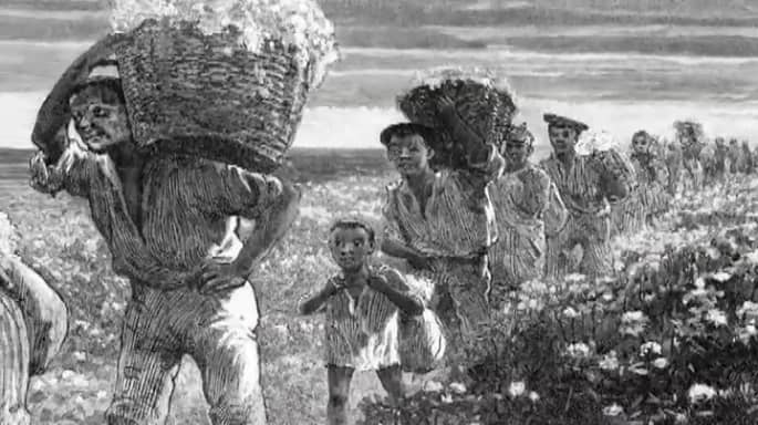 By 1860 one-million humans were moved from East to the South and sold as slaves. Slaves were treated like chattel and herded along like animals.